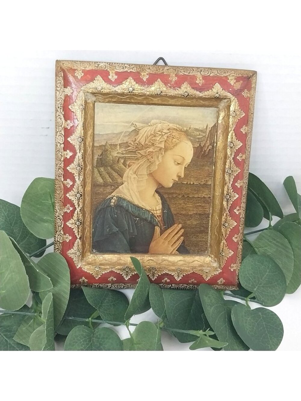Vintage Florentine Framed Print "Madonna" By F. Lippi Ornate Gold 6" x 5"